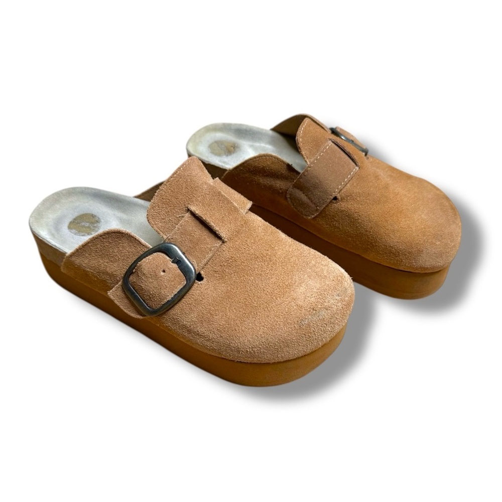 Cushionaire Brown Suede Slip-On Clogs with Buckle Granola 2 Suede Platform